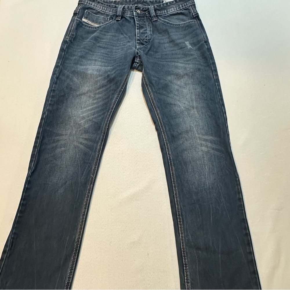 Diesel Larkee 31x32 Distressed Denim Jeans Straight Leg Faded Blue Button Fly